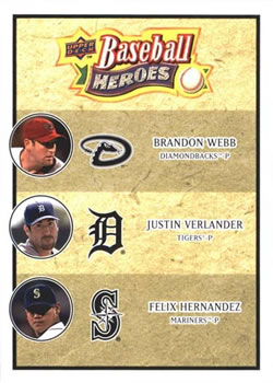 2008 Upper Deck Baseball Heroes #194 Brandon Webb / Justin Verlander / Felix Hernandez Front