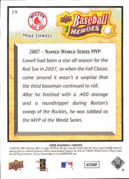 2008 Upper Deck Baseball Heroes #19 Mike Lowell Back