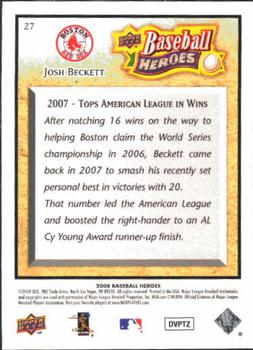 2008 Upper Deck Baseball Heroes #27 Josh Beckett Back