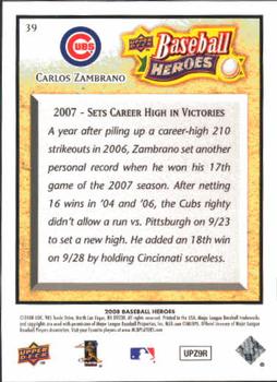 2008 Upper Deck Baseball Heroes #39 Carlos Zambrano Back