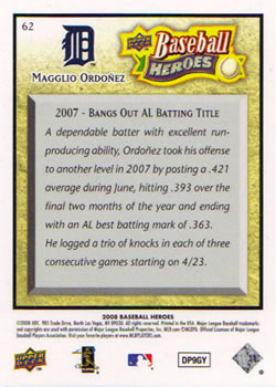 2008 Upper Deck Baseball Heroes #62 Magglio Ordonez Back
