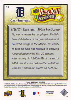 2008 Upper Deck Baseball Heroes #63 Gary Sheffield Back