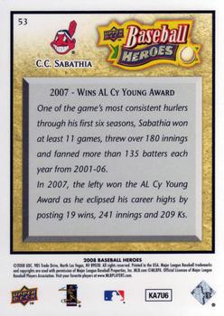 2008 Upper Deck Baseball Heroes #53 CC Sabathia Back