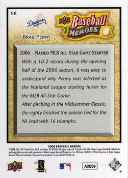 2008 Upper Deck Baseball Heroes #88 Brad Penny Back