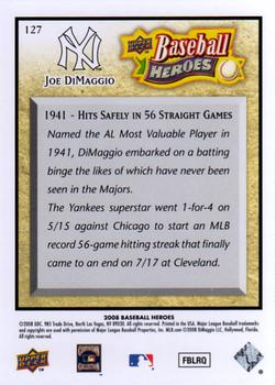 2008 Upper Deck Baseball Heroes #127 Joe DiMaggio Back