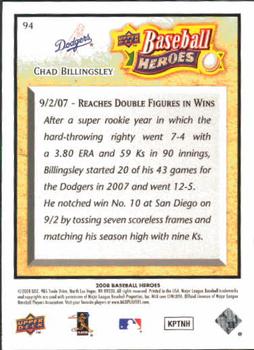 2008 Upper Deck Baseball Heroes #94 Chad Billingsley Back