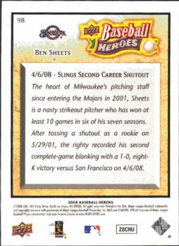 2008 Upper Deck Baseball Heroes #98 Ben Sheets Back