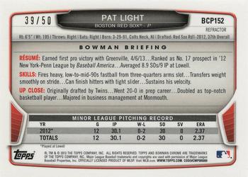 2013 Bowman Chrome - Prospects Gold Refractors #BCP152 Pat Light Back