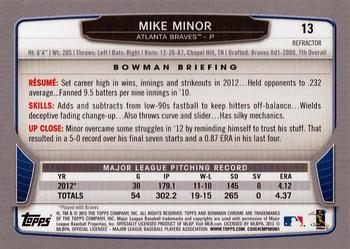 2013 Bowman Chrome - Refractors #13 Mike Minor Back