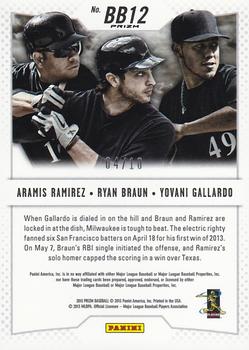 2013 Panini Prizm - Band of Brothers Prizms Gold #BB12 Aramis Ramirez / Ryan Braun / Yovani Gallardo Back