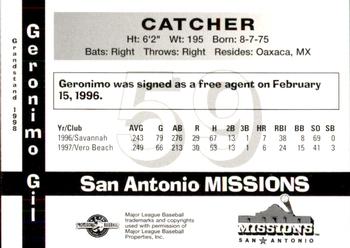 1998 Grandstand San Antonio Missions #24 Geronimo Gil Back