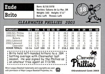 2003 Grandstand Clearwater Phillies #NNO Eude Brito Back