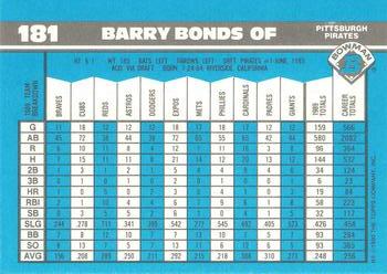 1990 Bowman - Limited Edition (Tiffany) #181 Barry Bonds Back