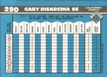 1990 Bowman - Limited Edition (Tiffany) #290 Gary DiSarcina Back
