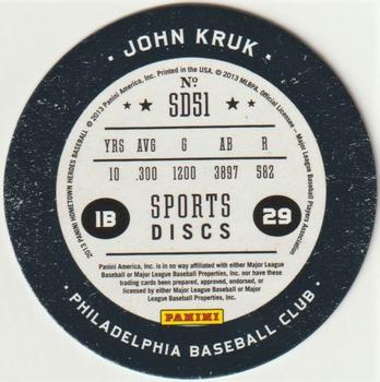 2013 Panini Hometown Heroes - Sport Discs Black #SD51 John Kruk Back