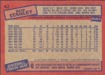 1985 Topps Drake's Big Hitters #42 Bob Stanley Back