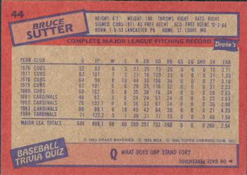 1985 Topps Drake's Big Hitters #44 Bruce Sutter Back