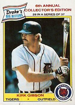 1986 Drake's Big Hitters #28 Kirk Gibson Front