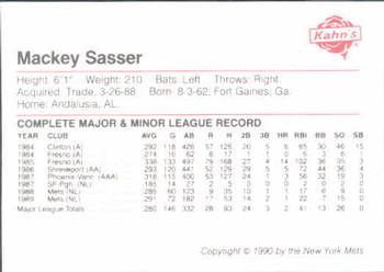 1990 Kahn's New York Mets #NNO Mackey Sasser Back