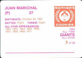 1984 Mother's Cookies San Francisco Giants #3 Juan Marichal Back