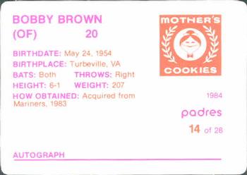 1984 Mother's Cookies San Diego Padres #14 Bobby Brown Back