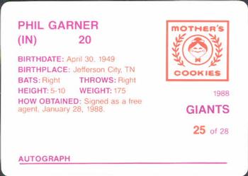 1988 Mother's Cookies San Francisco Giants #25 Phil Garner Back