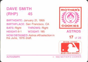 1990 Mother's Cookies Houston Astros #17 Dave Smith Back