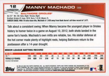 2013 Topps Chrome - Orange Refractors #12 Manny Machado Back