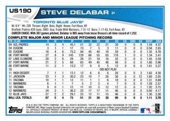 2013 Topps Update - Emerald #US190 Steve Delabar Back