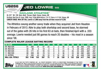 2013 Topps Update - Emerald #US266 Jed Lowrie Back