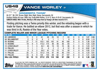 2013 Topps Update - Red #US48 Vance Worley Back