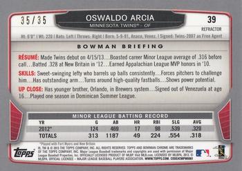 2013 Bowman Chrome - Magenta Refractors #39 Oswaldo Arcia Back