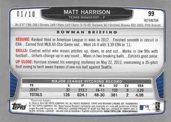 2013 Bowman Chrome - Yellow Refractors #99 Matt Harrison Back