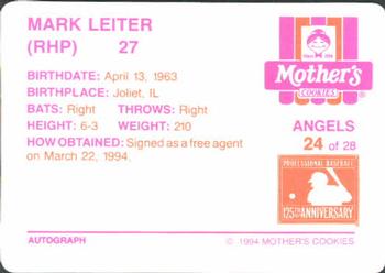 1994 Mother's Cookies California Angels #24 Mark Leiter Back