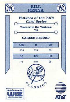 1992 The Wiz New York Yankees of the 50s #NNO Bill Renna Back