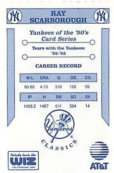 1992 The Wiz New York Yankees of the 50s #NNO Ray Scarborough Back
