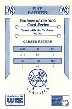1992 The Wiz New York Yankees of the 60s #NNO Ray Barker Back