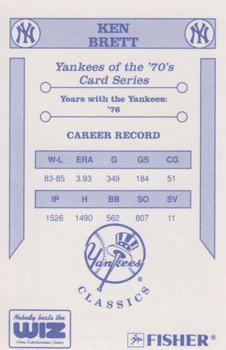 1992 The Wiz New York Yankees of the 70s #NNO Ken Brett Back