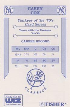 1992 The Wiz New York Yankees of the 70s #NNO Casey Cox Back