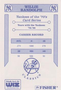 1992 The Wiz New York Yankees of the 70s #NNO Willie Randolph Back