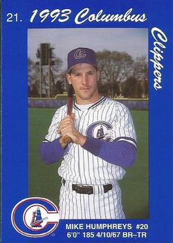 1993 Columbus Clippers Police #21 Mike Humphreys Front