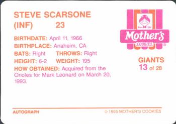 1995 Mother's Cookies San Francisco Giants #13 Steve Scarsone Back