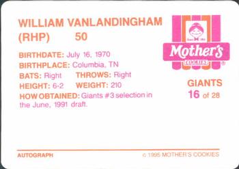 1995 Mother's Cookies San Francisco Giants #16 William Van Landingham Back