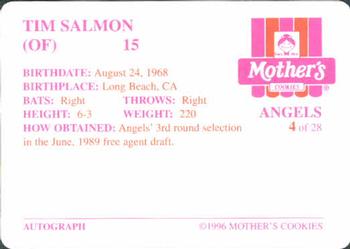 1996 Mother's Cookies California Angels #4 Tim Salmon Back