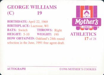 1996 Mother's Cookies Oakland Athletics #17 George Williams Back