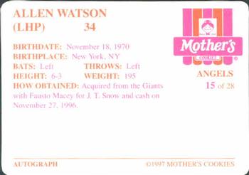 1997 Mother's Cookies Anaheim Angels #15 Allen Watson Back