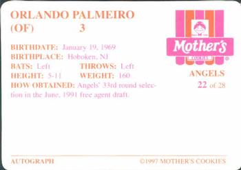 1997 Mother's Cookies Anaheim Angels #22 Orlando Palmeiro Back