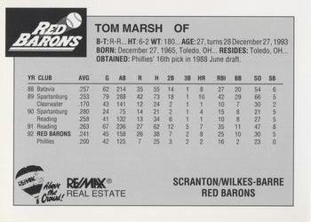 1993 Scranton/Wilkes-Barre Red Barons #16 Tom Marsh Back