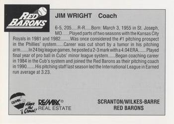 1993 Scranton/Wilkes-Barre Red Barons #28 Jim Wright Back