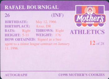 1998 Mother's Cookies Oakland Athletics #12 Rafael Bournigal Back